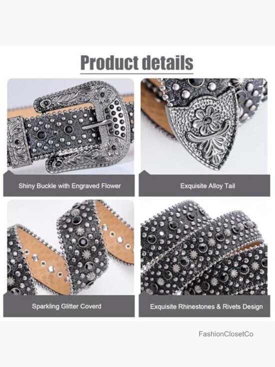 Rhinestone Studded Western Belt with Metal Buckle - 1.5\